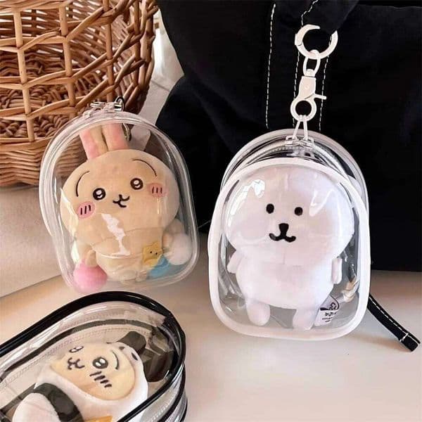 Portable Clear Zipper Storage Bag Keychain Cartoon Doll Children Toy Dustproof Collectibles Display Case ACG Goods Decoration 26W0121