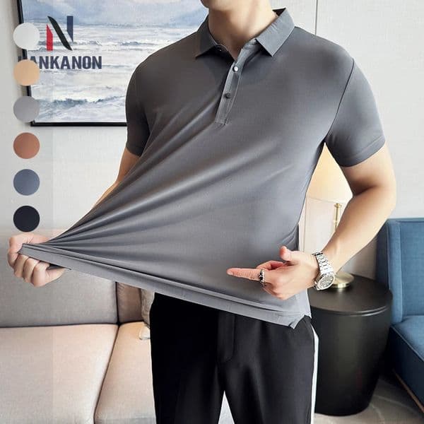Ice Silk High Elastic Seamless T-shirt Summer Thin Polo Shirt Solid Color Polo Collar Short Sleeve Brown Top Business Leisure 260120