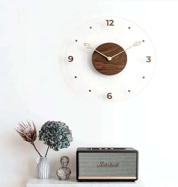 Simple Nordic Black Walnut Wall Creative Solid Wooden Acrylic Glass Home Living Room Decorative Clock 26Y0121