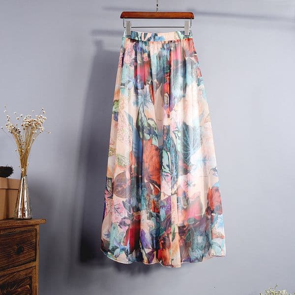 2023 Summer Beach Dress Bohemian Midi Skirt Printed Chiffon Midi Skirt Y1904002