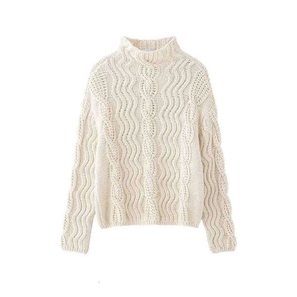 2025 Winter New Women's Fashion Simple Versatile High Neck Long Sleeve Casual Fried Dough Twists Sweater Jacquard Knit
