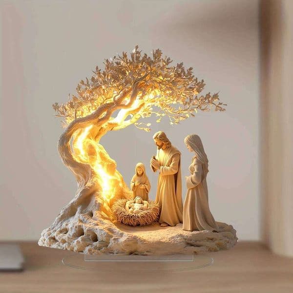 Desktop Decoration Acrylic Jesus and The Tree of Life Newborn Home Decora Ornament Children's Holiday Gift 26W01212