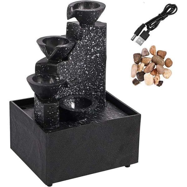 Mini Zen Tabletop Fountain - Relaxing LED Waterfall for Office Desk, Yoga Room & Feng Shui Decor 26W01212
