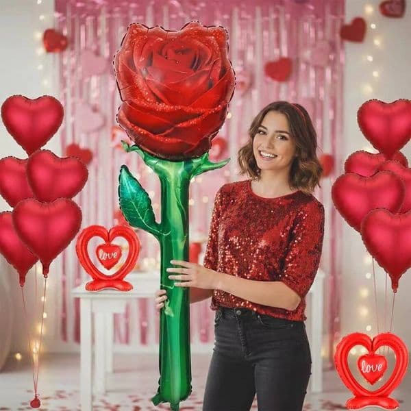 Bestseller Large Red Flower Foil Giant Rose Shaped Balloon Valentine's Day Decoration Wedding Anniversary Gift Favor Supplies ddmytues