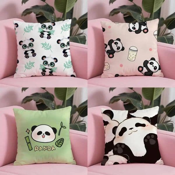 Lovely Panda Pillow Case Short Plush Double-Sided Printing Home Machine Washable In Warm Winter Cushion Cover