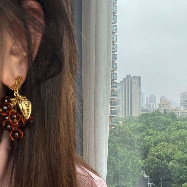 New Brown Caramel Glazed Grape Vintage Niche Stud Retro High-end Earrings