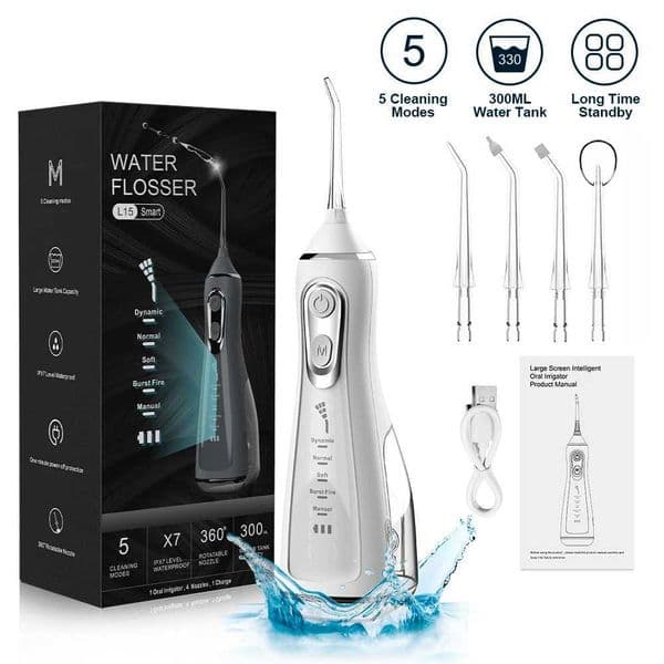Oral Irrigator 40-140PSI Tooth Scaler 5 Speed Water Flosser Rechargeable Dental Jet 300ML IPX6 Waterproof Teeth Cleaner