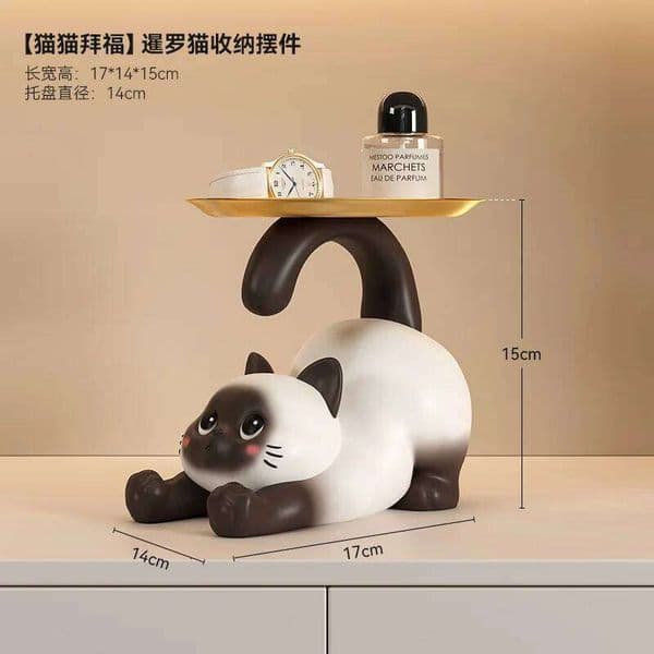 Desktop Ornament Creative Light Luxury Siamese Cat Key Storage Entrance Shoe Cabinet Decoration Living Room New Home Gift 26H0122