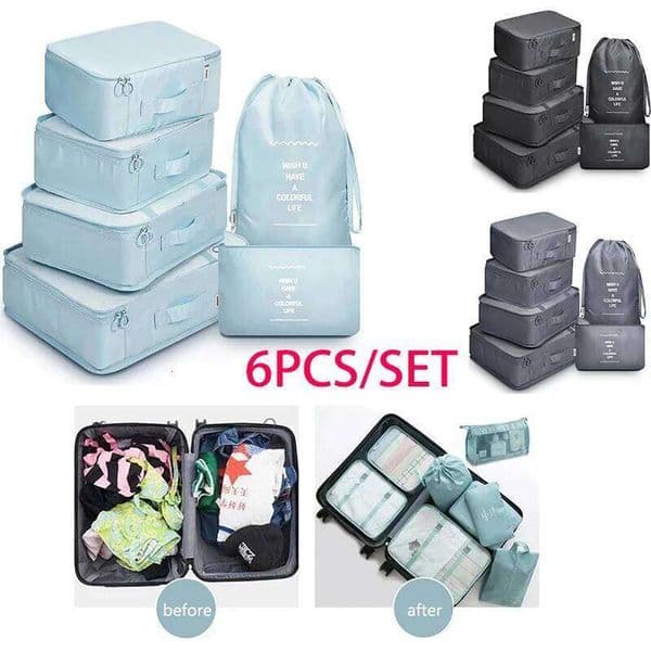 6pcs Clothes Luggage Travel Organizer Blanket Shoes Organizers Bag Suitcase Traveling Pouch Packing Cubes 26Y0122