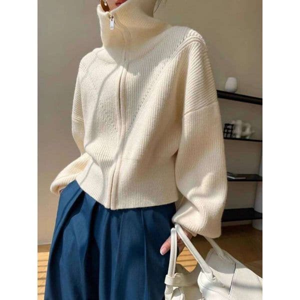 2025 Autumn and Winter Fashion New Women's Street Style Elegant Knitted Cardigan High Neck Loose Warm Cashmere Sweater Jumper