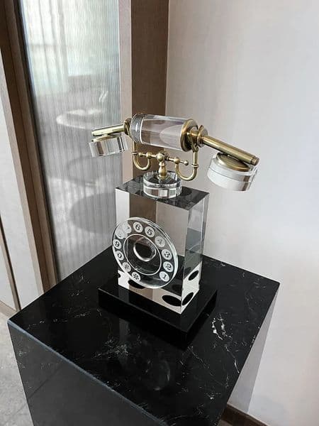 Vintage Crystal Phone OrnamentFigurine Sculpture Living RoomPorchCenter Desk DecorationArtOffice Decor Customized 260121BJ