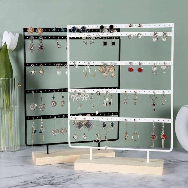 5-Tiers 100 Holes Earring Display Holder,Metal 3 Layers Jewelry Storage Organizer Wood Base Stand Tree,Ear Stud Rack Gift 26Y0122