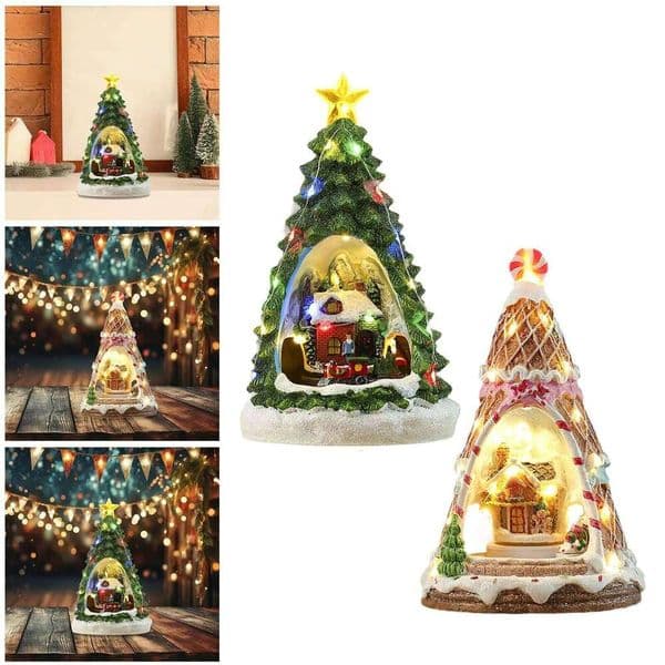 Box Ornament Photo Props Party Favors Landscape Lighted Christmas Music House for Tabletop Indoor Holiday 26W01212