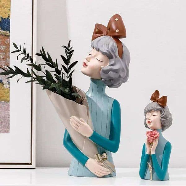 Creative Bow Girl Resin Vase Statue Decoration, Modern Minimalist Living Room Porch Bedroom Desktop Shop Window Decoration Gift 26W01212