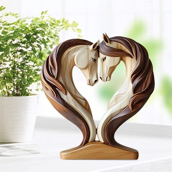 Decorative Wooden Horse Statue Figurine Snuggle Pose Animal Sculpture Workplace Shelf Living Room Entrance Cabinet Nursery Decor 260114