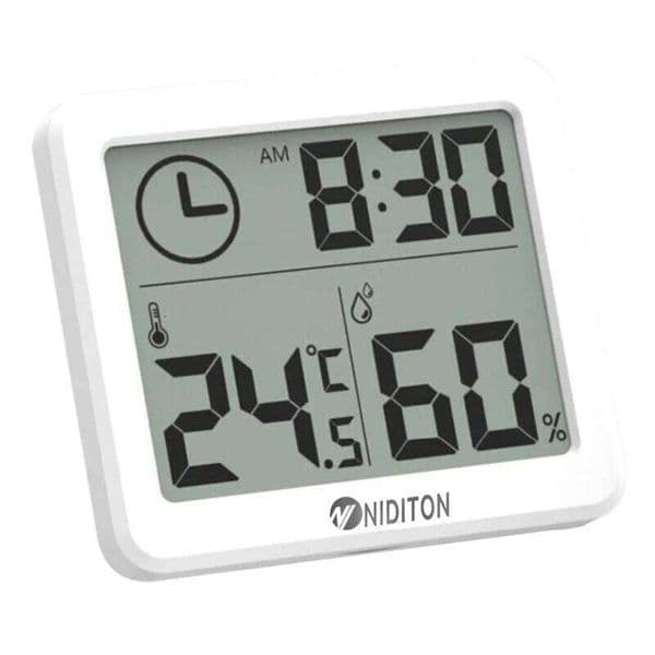 Digital Wall Clock with Temperature Humidity Large Display Battery Operated clock for Home Kitchen Office Desk Decorations 26L0122