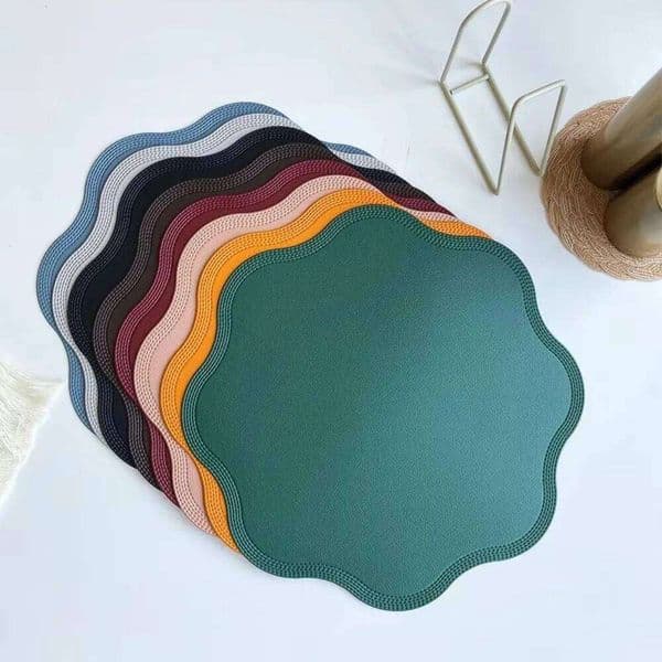Flower Shaped Leather Placemats Heat-Resistant Washable Kitchen Tableware Pad Non-Slip Oil-Proof Place Mats Bars Coffee Shops 26L0122