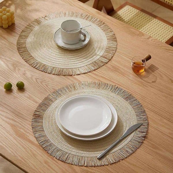 Nordic Style Beige Paper Woven Placemats Dish Coffee Cup Table Mat Non-slip Kitchen Placemat Round Coaster Home Decor 26H0122
