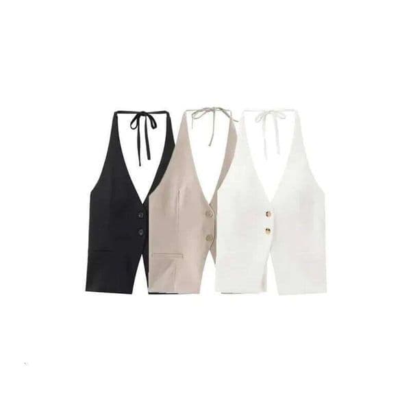 Fanan 2026 Front Button Tank Tops for Women Tied Halter Neck Backless Female Solid Color Camis Sexy Fashion