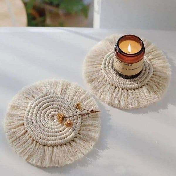 Home Creative Cotton Braid Coaster Handmade Macrame Cushion Bohemia Style Non-Slip Cup Mat 26L0122 B2