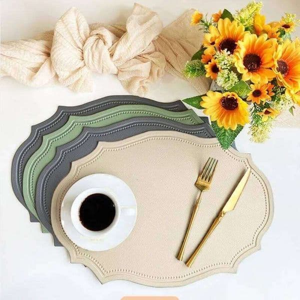 1/4/6PCS Shaped PU Placemat Set Faux Leather Kitchen Dining Table Luxury Black Cream Grey Place Mat Tableware Cafe Pad 26L0122