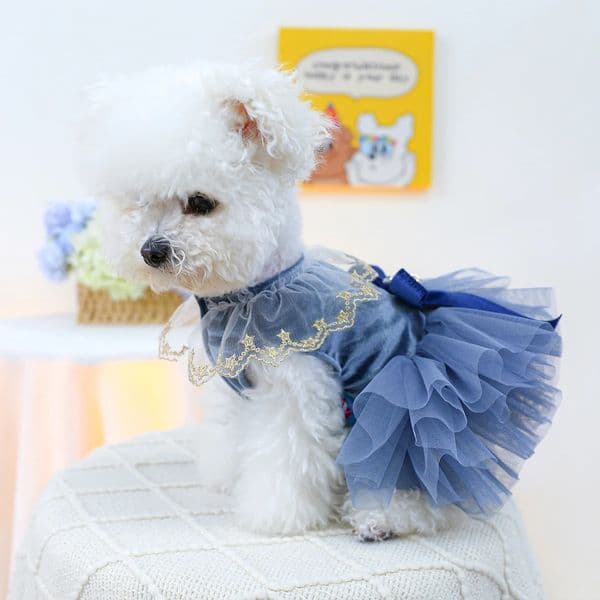 1PC Pet Clothing Spring and Autumn Blue Bow Royal Dress Suitable for Small and Medium sized Dogs 260121BJ