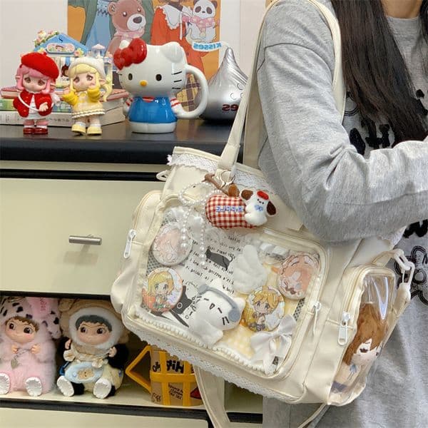 Japanese Style Lace Transparent Bar Anime Luxury Soft Girl Single Shoulder Crossbody Female Student Class Commute Tote Bag