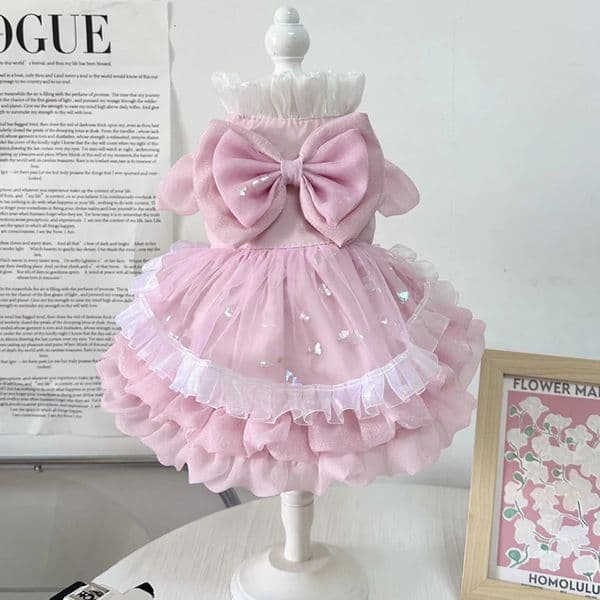 Spring Cute Pink Princess Dress For Small Medium Dogs Chihuahua Yorkshire Pet Dog Clothes Handmade Cotton Lace Bow Skirts 260121BJ