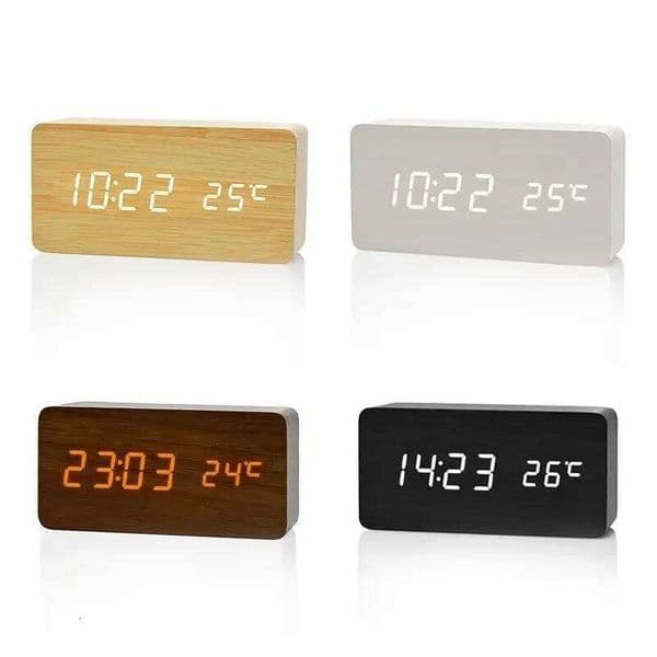 Wooden Digital Alarm LED Table Clock with Temperature for Bedroom Office Desk Decorations 26Li0122