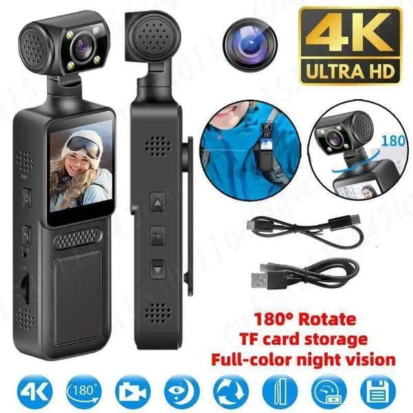 4K Ultra HD Action Video Body WiFi Camera Night Vision Wearable Worn Cam Rotatable Outdoor Recorder for Sport Bike Travel 26H0122