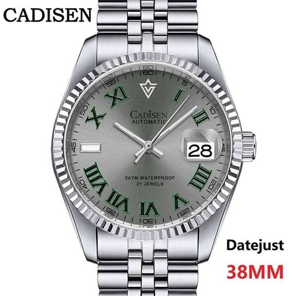 CADISEN 38MM Men's Automatic Mechanical Watch Luxury AR Sapphire Glass Water Resistant Stainless Steel MIYOTA 8215 Reloj Hombre 26W01122