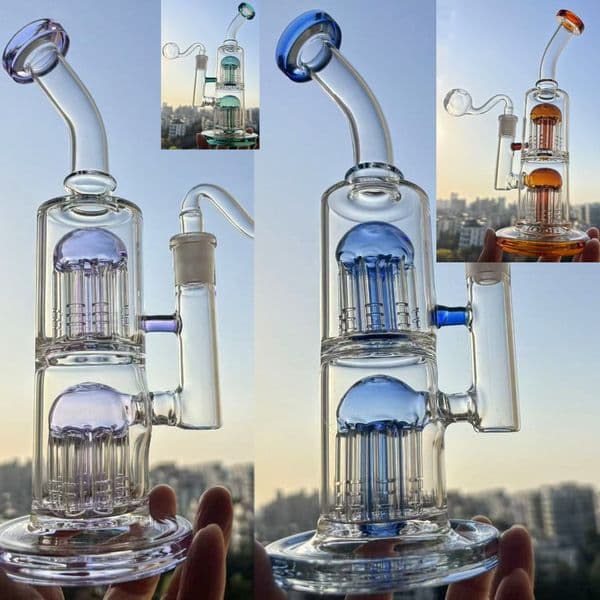 Glass Hookah Bongs purple Thick arm tree Showerhead Perc Water Pipe Bubblers Smoking Accessory 14mm bowl