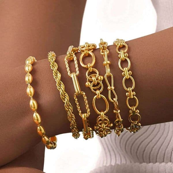 Chunky Stainless Steel Link Chain Bracelet For Woman, Gold Plated Layering Bracelets Wristband Waterproof Jewelry 26W0123