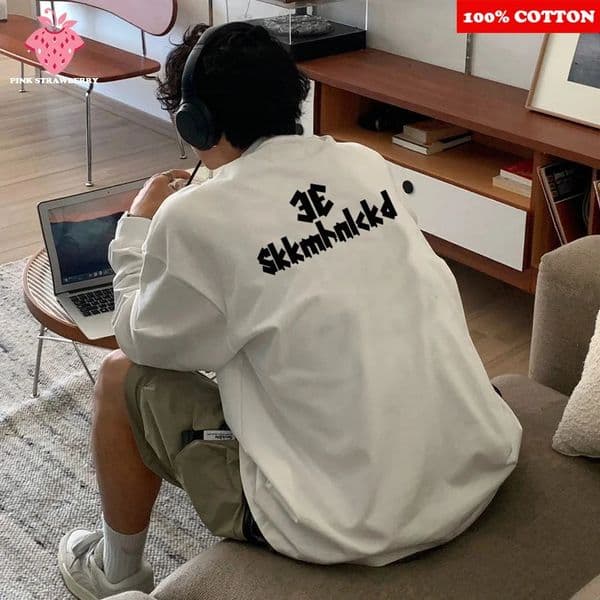 ins Letter Print T-shirt Men Autumn 100 Cotton Oversize White O-Neck Long-sleeves T-shirt Loose Y2k Top Men clothing 260121BJ