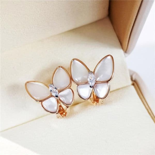Designer Jewelry Vanly cleef Vanjia White Shell Butterfly Earrings Plated with 18K Gold Home White Gold Rose Gold White Shell Mother of Pearl Butterfly Stud