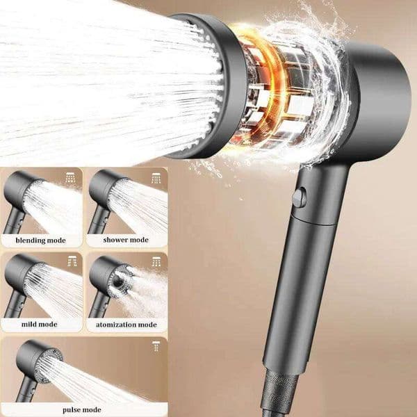 Five-speed Turbine Large Water Output Booster Filter Home Bathroom Shower Head Set 26Y0123