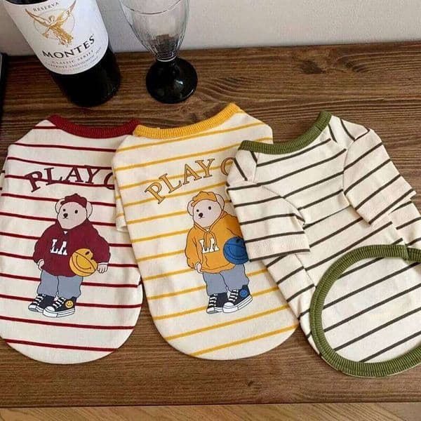 Spring/Summer Pet Clothes For Small Medium Dog Striped Cute Bear Soft Kitten T-Shirt Yorkshire Designer Chihuahua Cat Clothing