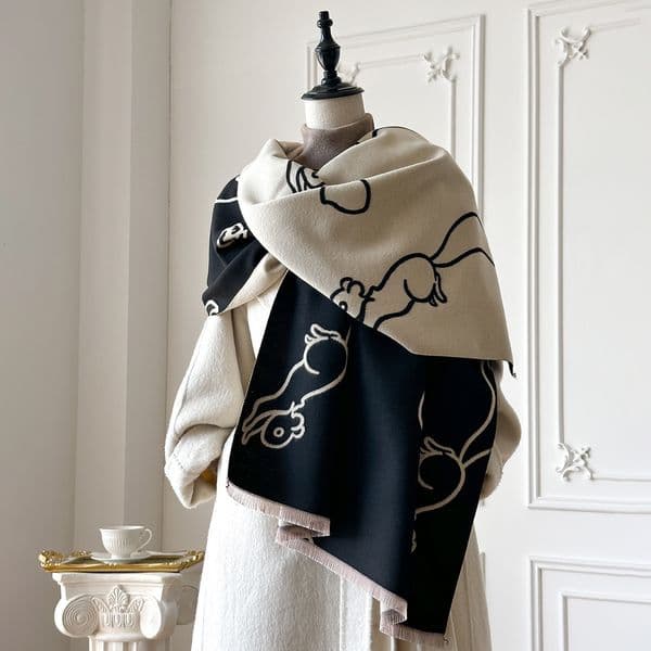 Autumn Winter New Squirrel Pattern Warm Scarf Fashion Versatile High-End Color-Blocking Shawl Neck Warmer