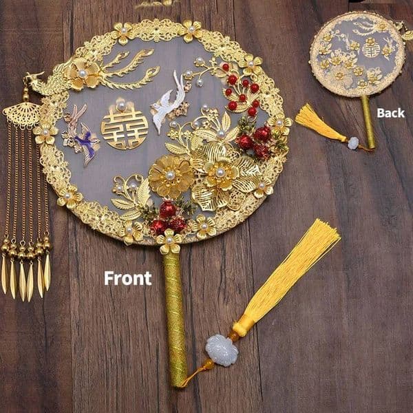 Chinese Style Retro Bridal Hand Xiuhe Clothing Accessories Photography Antique Round Fans Prop Wedding Supplies