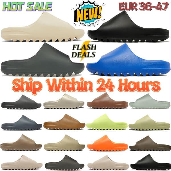 Designer Slippers Slides for Men Women Sandals Slider Bone Soot black Resin Flax Granite Sand Glow Green blue core solid Mens Womens Shoes Summer fashion Beach sandal
