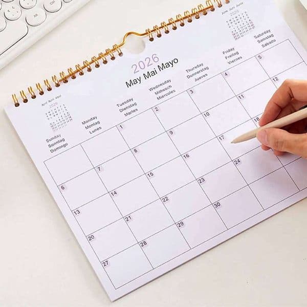 2026 Multilingual Coil Calendar Wall 12 Month Modern Decorative Planner for Bedroom Dormitory Apartment Family 26Y0123