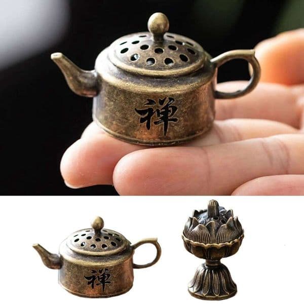 Zinc Alloy Aromatherapy mini Tea Pot Shape Holder Artistic Zen Incense Burner Decor 26L0123