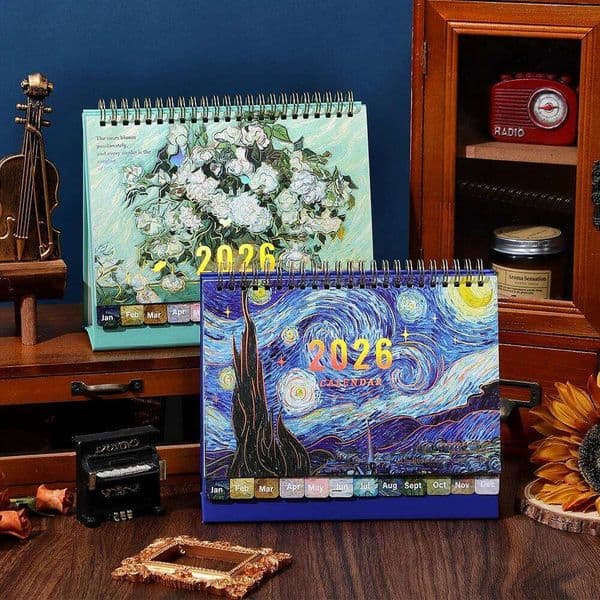 2026 Vintage Painting With Sticker Month Index Schedule Daily Weekly Monthly Organizer Desk Calendar 26Y0123