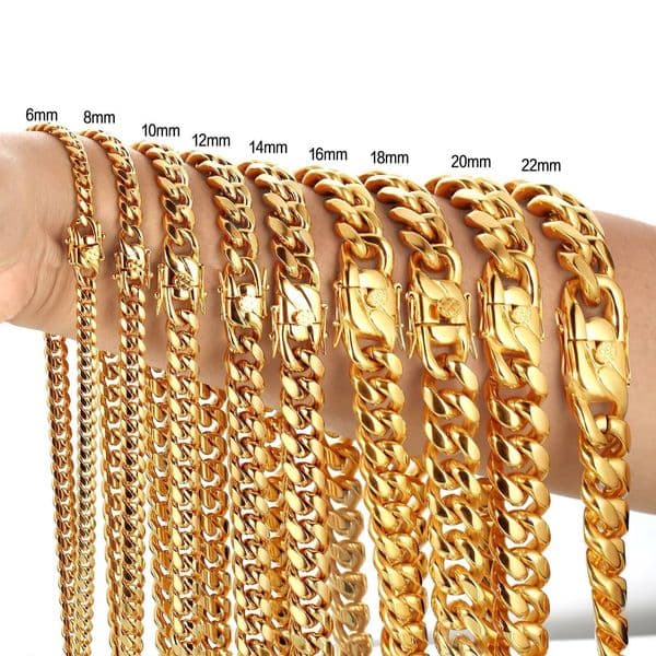 BES Wholesale 6-18mm Cuban Necklace Hip Hop 18k Gold Plated Cuban Bracelet Mens Miami Stainless Steel Cuban Link Chain Jewelry