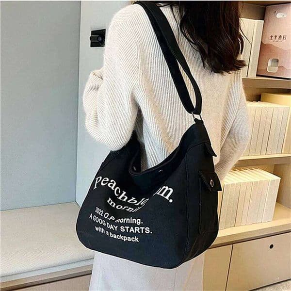 New School Canvas Crossbody with Side Pocket, Campus Versatile Handbag Shoulder Bag, Returning Students Letter Messenger Bag