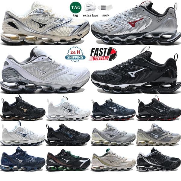 designer Wave Prophecy 14S LS men sneakers hollow-out cushioning running shoes silver metal pure white navy blue Ultimate Grey outdoor leisure sports shoes size 40-45