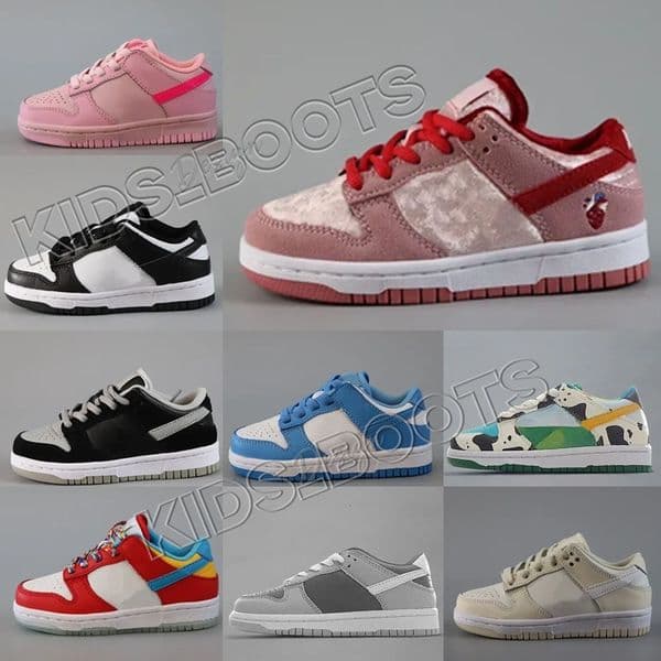 2026 Designer Kids Shoes Toddlers Panda Low Youth Sneakers Girls Boys Running Shoe University Blue Pink Trainers Black Kid Designer Infants Baby Hnbg
