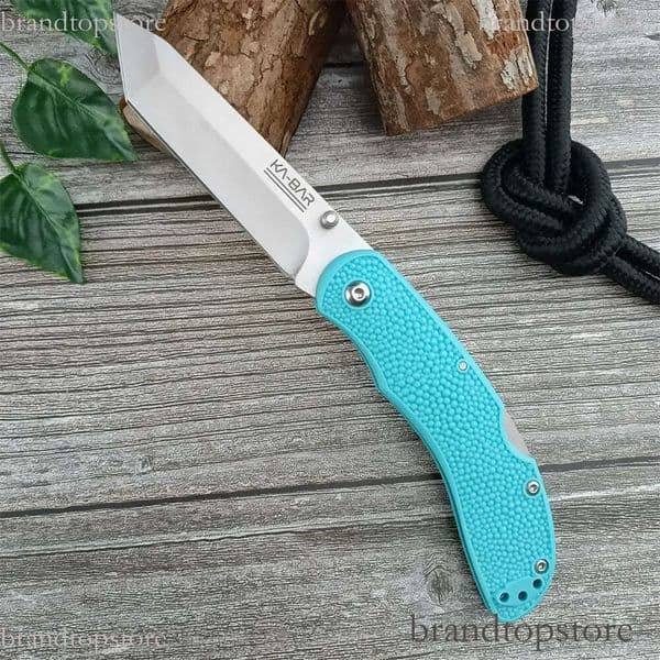 KA-BAR 5698SF knife Space Force Corser Folding Knife 3.5 440C Tanto Blade Textured Blue Handles Survival Pocket Knives Self Defense Hunting Camping Tool 3300 535 533