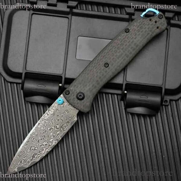 H Models folding knife 535 3 Bugout Folding Knife 3 24 Damascus Satin Plain Blade Carbon Fiber Handles