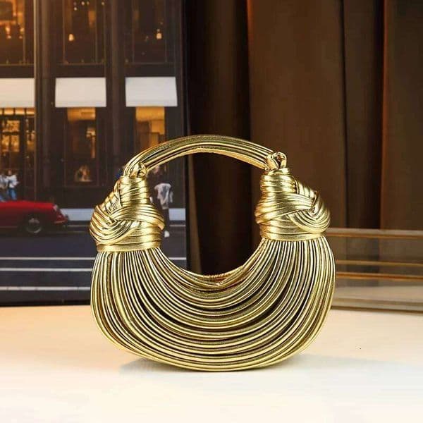 Handbags for Women 2025 New Gold Luxury Designer Brand Handwoven Noodle Bags Rope Knotted Pulled Hobo Silver Evening Clutch Chic